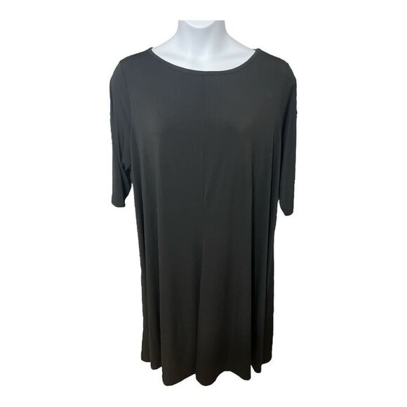 Roamans Black Shift Dress Plus Size 2X(26/28) 3/4-Sleeve Scoop-Neck Stretch - Picture 14 of 15